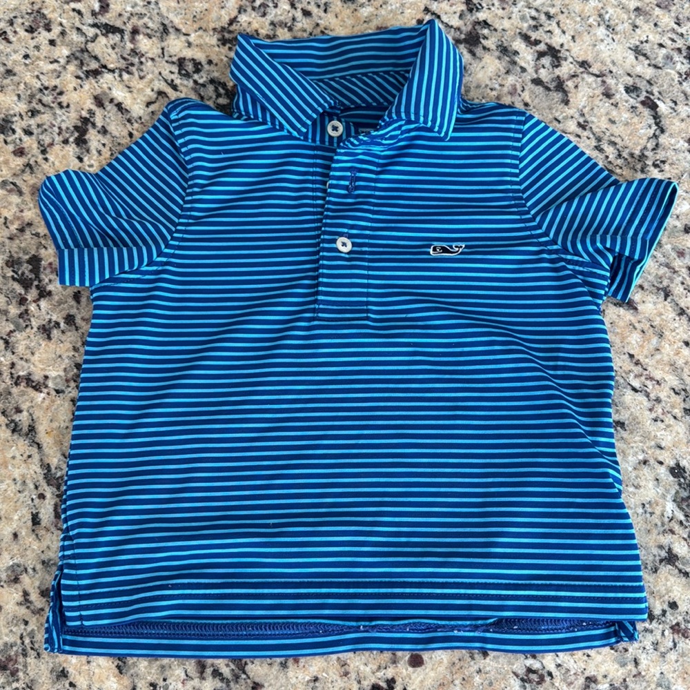 Blue striped vineyard vines polo